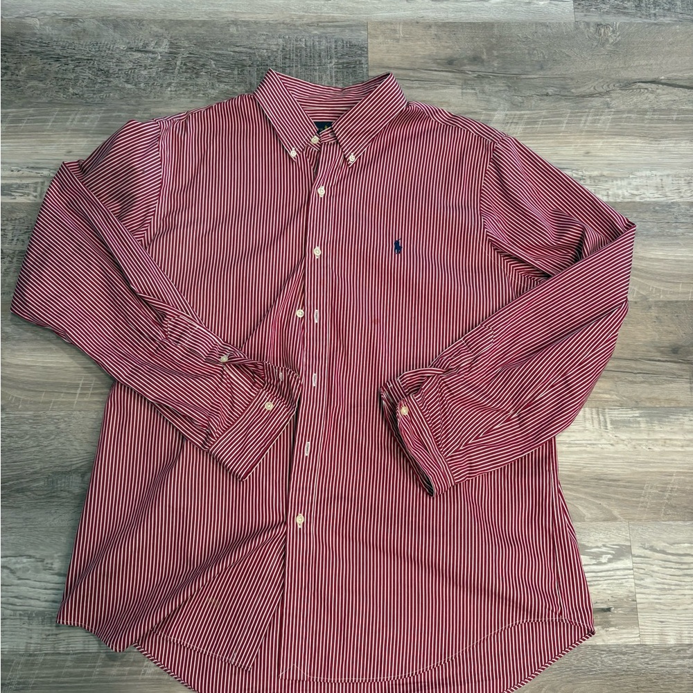 Ralph Lauren Men’s Red and White Striped Button-Down Shirt